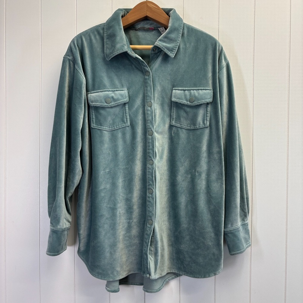 Isaac Mizrahi Live Oversized Velour Ribbed Shacket Women Large Coastal Grandma